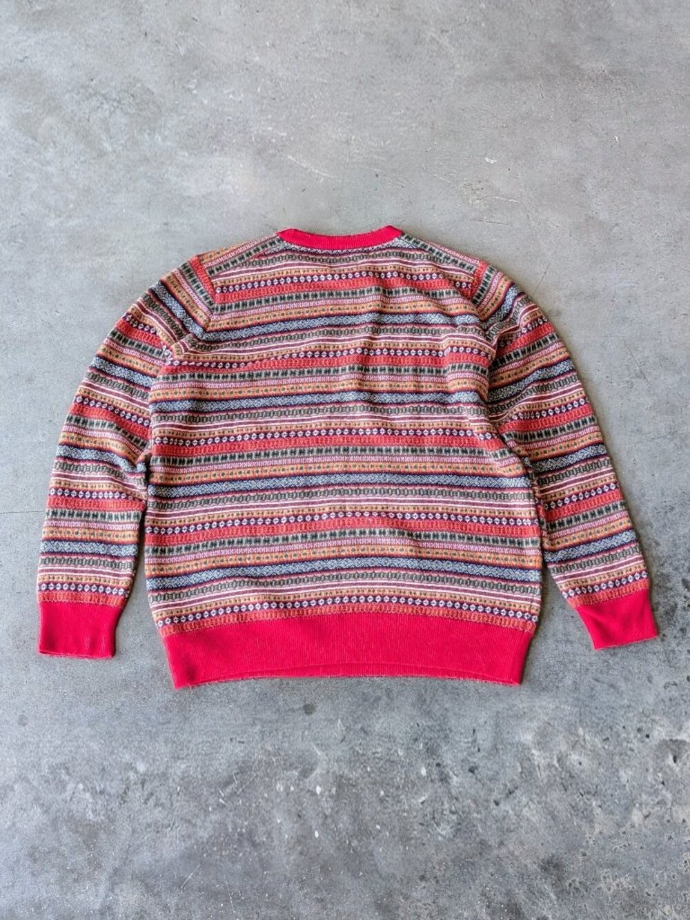 Barbour Case Fair Isle Crewneck Sweater Red Striped Merino Wool Cashmere size XL - Picture 8 of 8